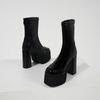 10cm High Heel Waterproof Platform Thick Heel Large Size Elastic Sock Boots 34-42 Yard Square Four Season Women's Boots Short