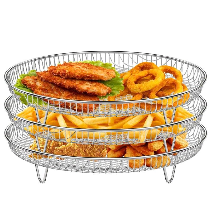 

1Pc Stainless Steel Air Fryer Grill Vegetable Meat Dehydration Rack Oil Drain Basket Fried Chicken Rack Stacking Rac