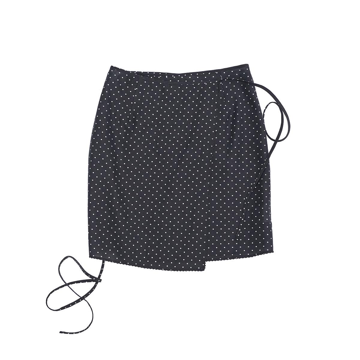 

Spring Casual High-Waisted Tencel Polka Dot Wrap Skirt Medium чорний