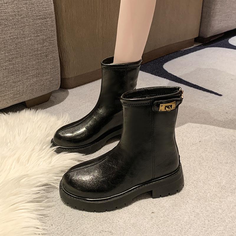 Women's Soft Elastic Winter Warm Cold Padded Snow Boots Thick Bottom Non-slip Wear Outdoor Leisure Sports Mid-calf Leather Cotton Boots