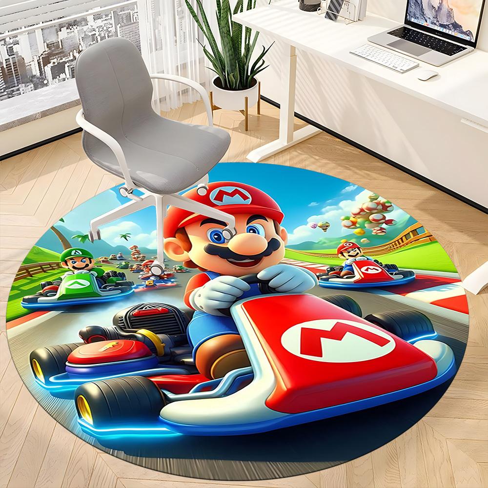 1pc Mario Kart Racing Office Round Area Rug, Under Office Chairs Bedroom Living Room Home Decor, Room Decoa1016180