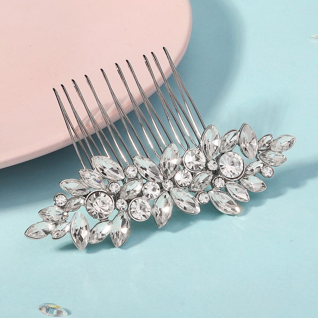Strass Haarkamm weißer Kristall Tiara Braut Hochzeit Bankett Haarschmuck hochwertiger Legierungs-Strasskamm
