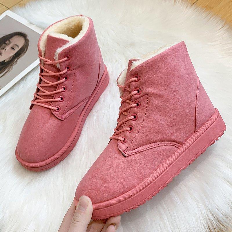 Autumn and winter new Martin boots women's cotton boots fleece thermal short boots flat-bottomed lace-up boots children's snow boots