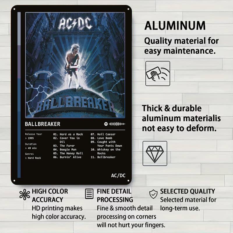 Ballbreaker (1995) Album By AC/DC Metal Signs Guitar Poster Bathroom Decor Custom Tinplate Sign for Wall Art Decoration Retro