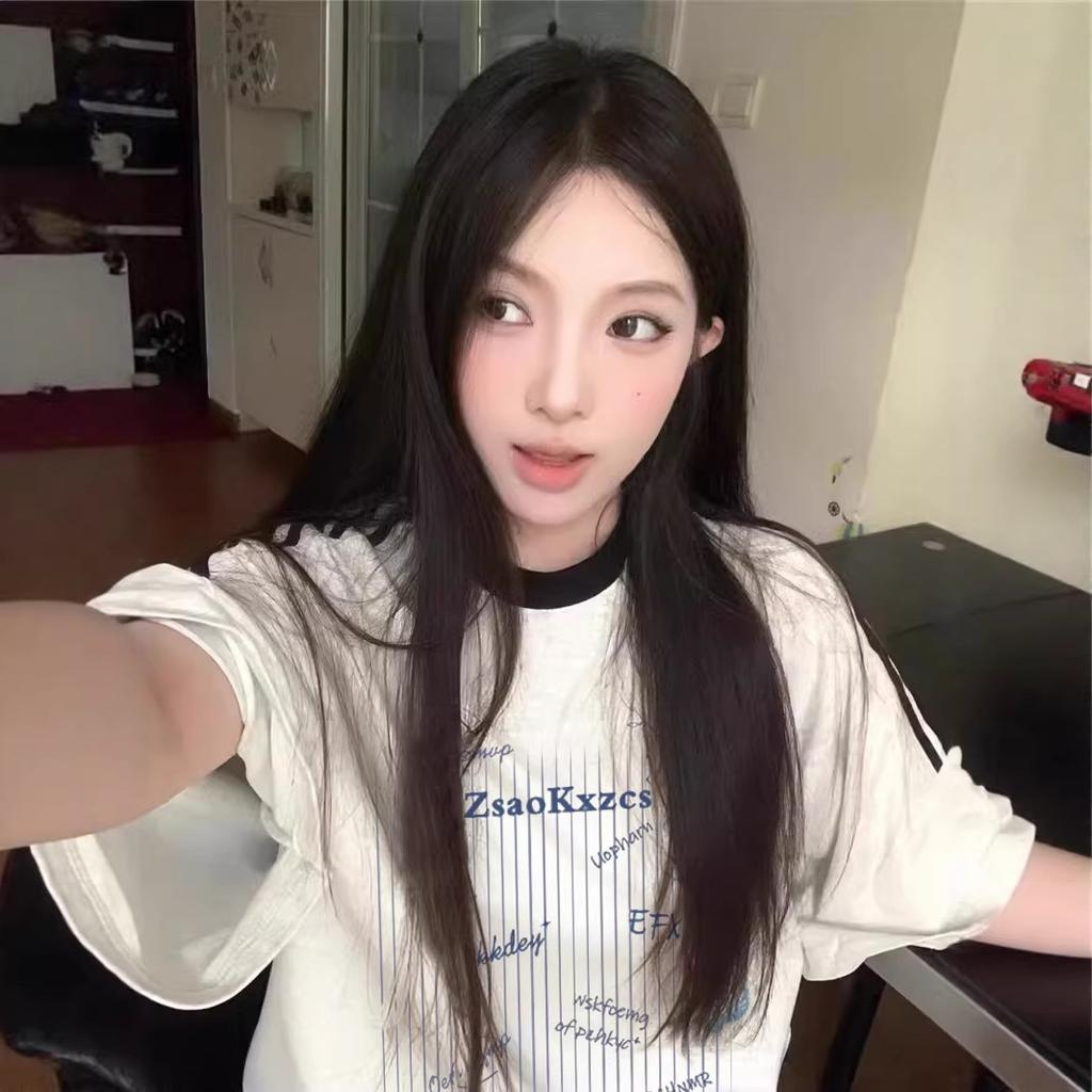 Pure cotton striped three bars short-sleeved t-shirt women's summer new popular design sense niche loose American half-sleeved top