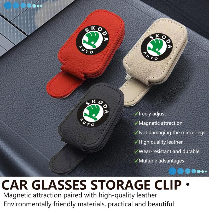 BBIB4 For Skoda Litchi Patterned Minimalist Glasses Clip Sunshade Storage Box S Kodiaq Octavia 2 3 Yeti Karoq Rapid Fabia VII VRS