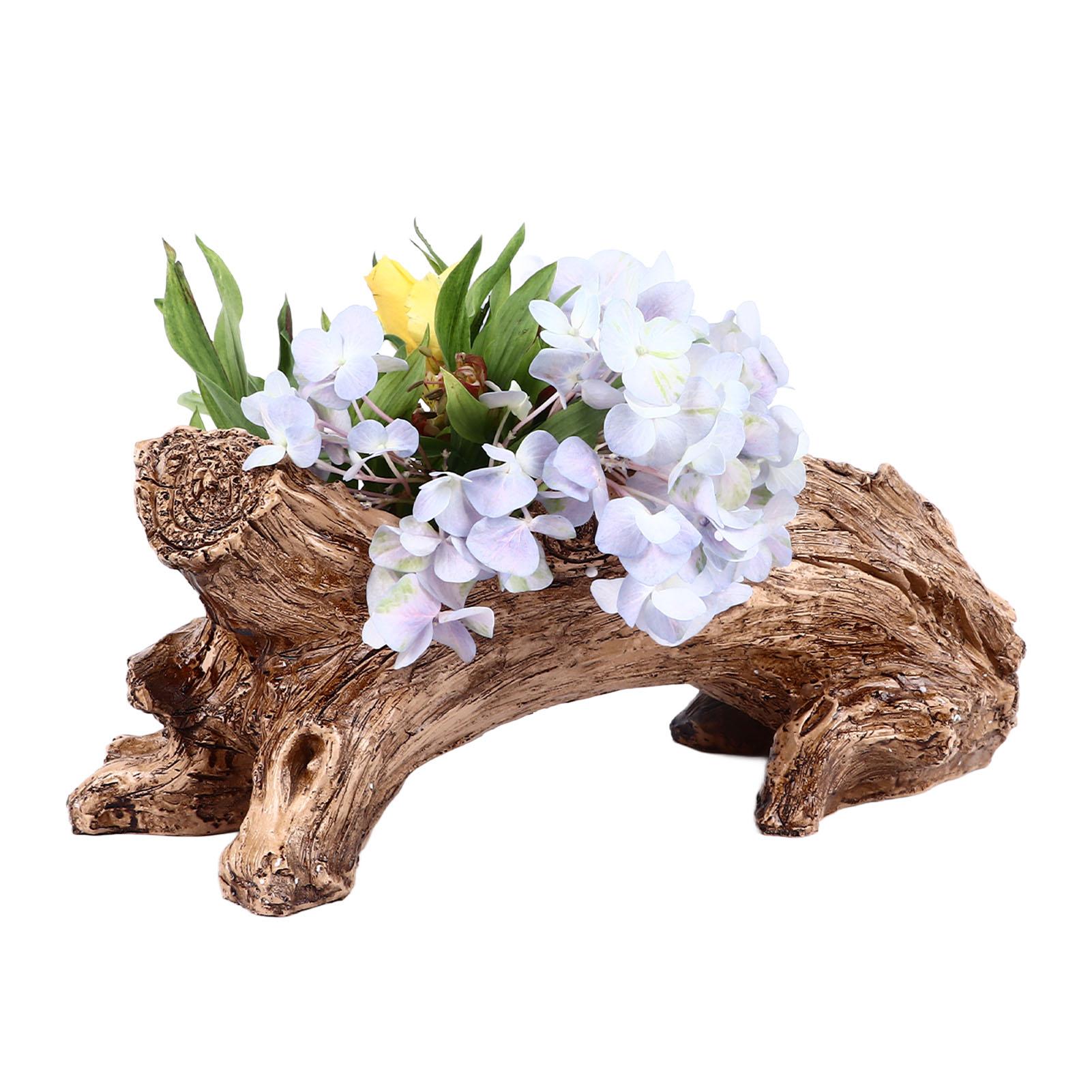 

Artificial Driftwood Log Planter Resin Vintage Flower Pot for Home Garden Decoration Desktop Window Sill