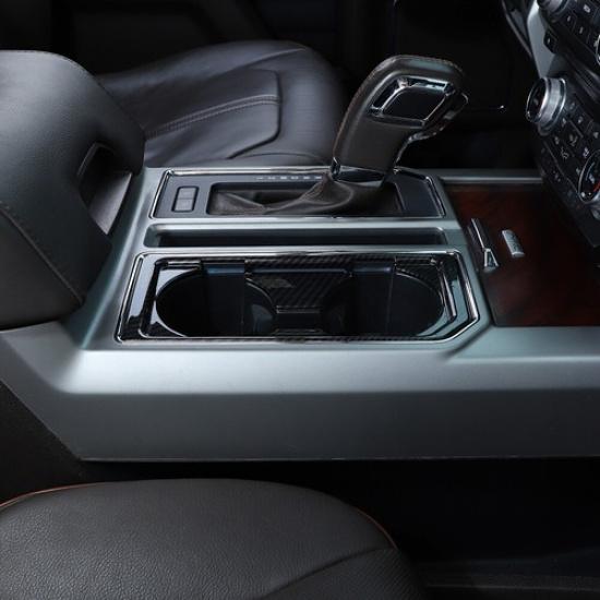 Carbon Fiber Front Water Cup Holder Panel Frame Trim Cover For Ford F150 2015 Up