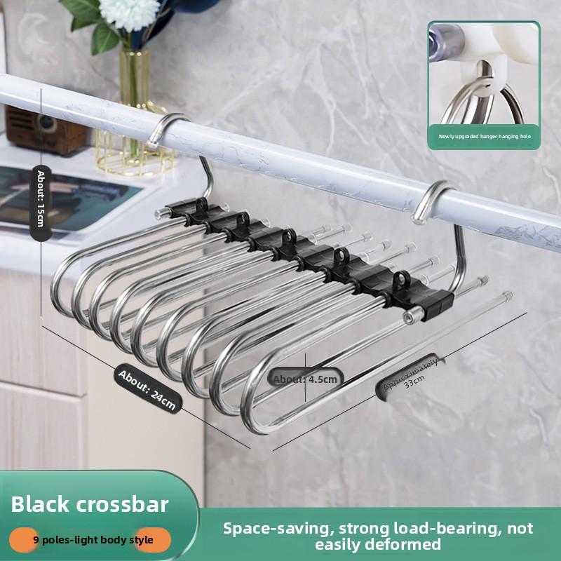 Platzsparender 9-lagiger Metall-Hosenbügel mit Anti-Rutsch-Beschichtung, Edelstahl-Design, inklusive 5 Haken, reduziert 80% Unordnung, für enge Jeans und Denim-Stoffe