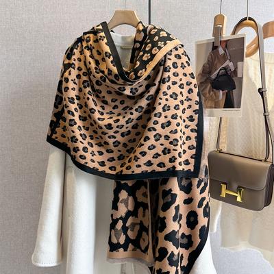 Women Leopard Print Cashmere Scarf Luxury  Winter Thick Warm Scarf Long Fringed Shawl Fashionable Pashmina Blanket