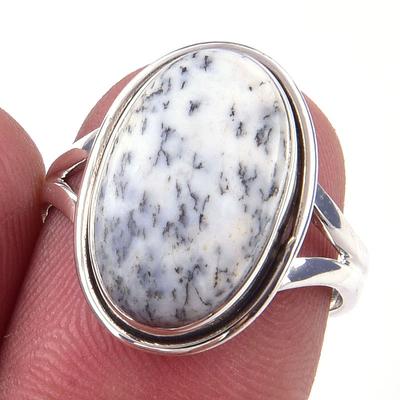 Natural Dendrite Opal Gemstone Handmade 925 Solid Sterling Silver Ring S.7 h3V20