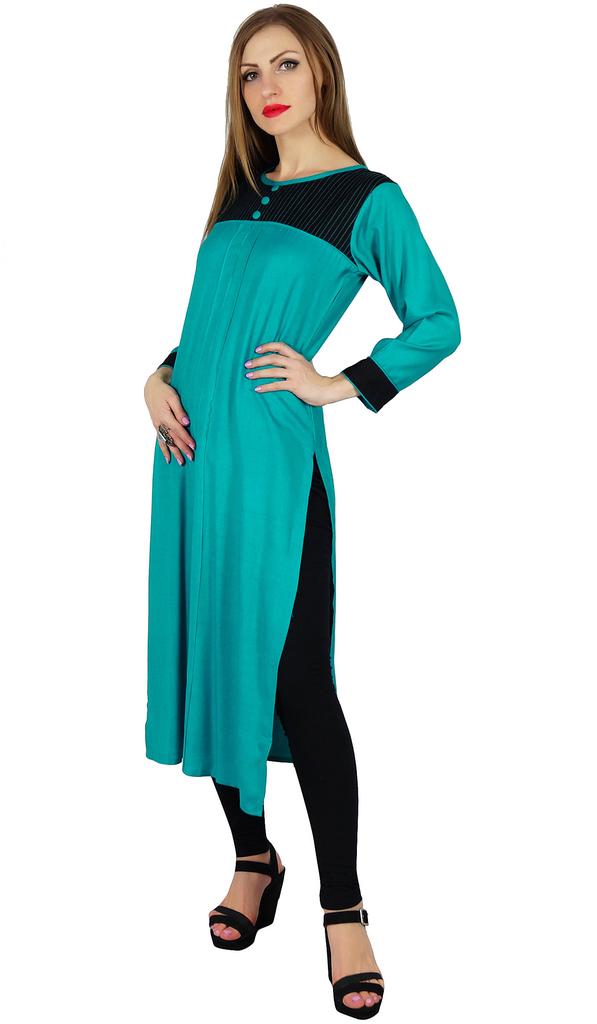 Bimba Women Indian Ethnic Kurta Kurti Rayon Blouse Formal Casual Summer