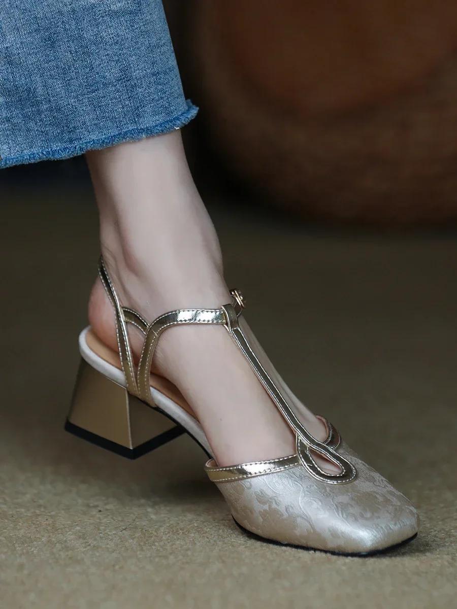 

Baotou Women Chunky Square Toe Shoes Autumn Sexy Sandals 2024 New Trend Dress Shoes Pumps Slingback Casual Female 40