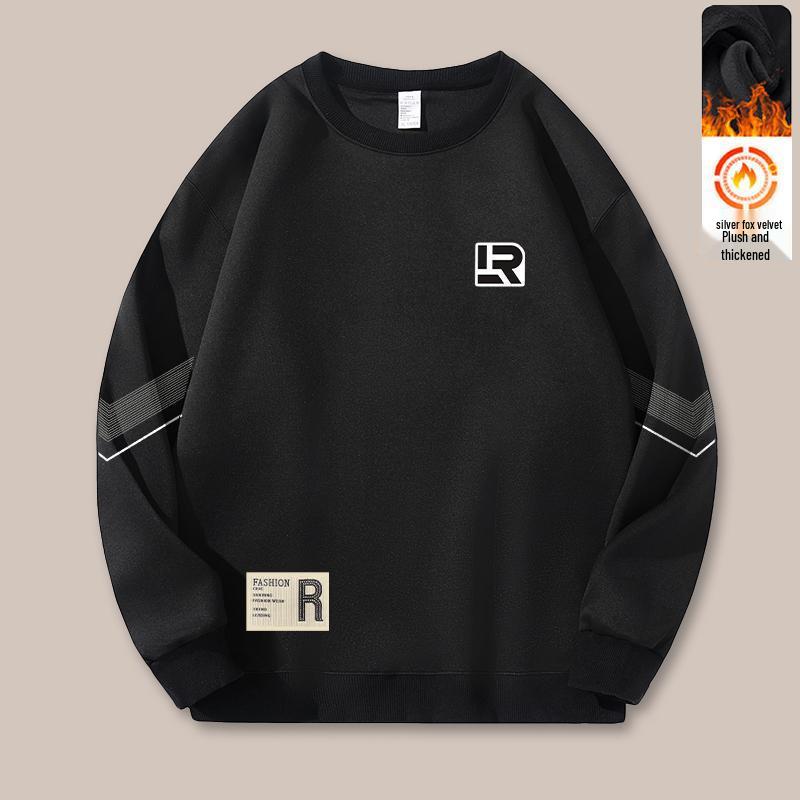 

Men s Fleece-Lined Round Neck Sweatshirt, Long Sleeve Casual Pullover for Autumn/Winter L (for 100-115 jin)