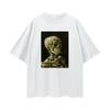 Loose Drop Shoulder Oversized T-Shirt Skull of a Skeleton with Burning Cigarette