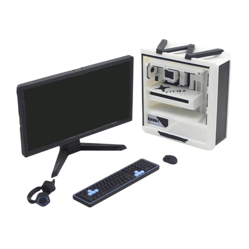 Detailed 1/12 Miniatur Gaming Furniture Set Desk Chair Computer Accessory for Doll House Scene Display and Toy Collection