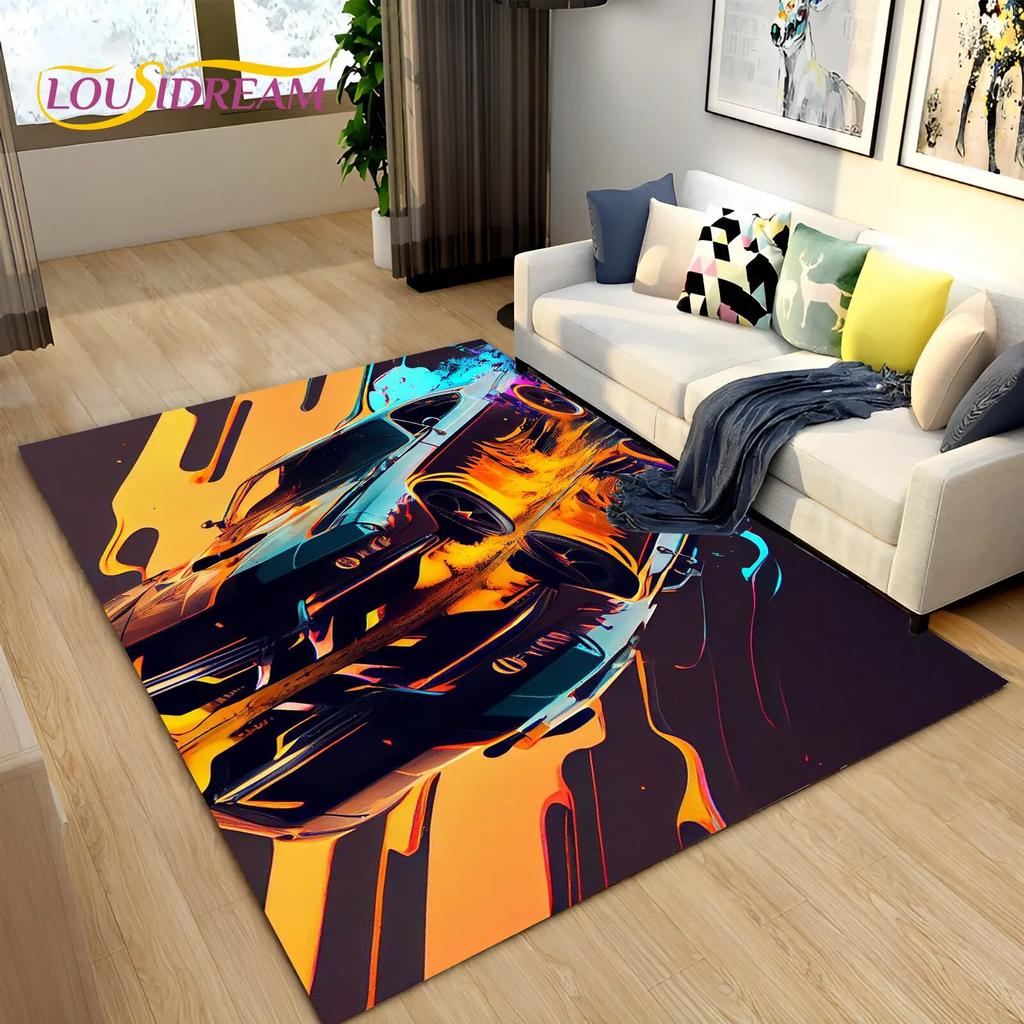 3D Racing Sports Car Soft Area Rug Large,Carpet Rug for Home Living Room Bedroom Sofa Doormat Decor,Kid Play Non-slip Floor Mat
