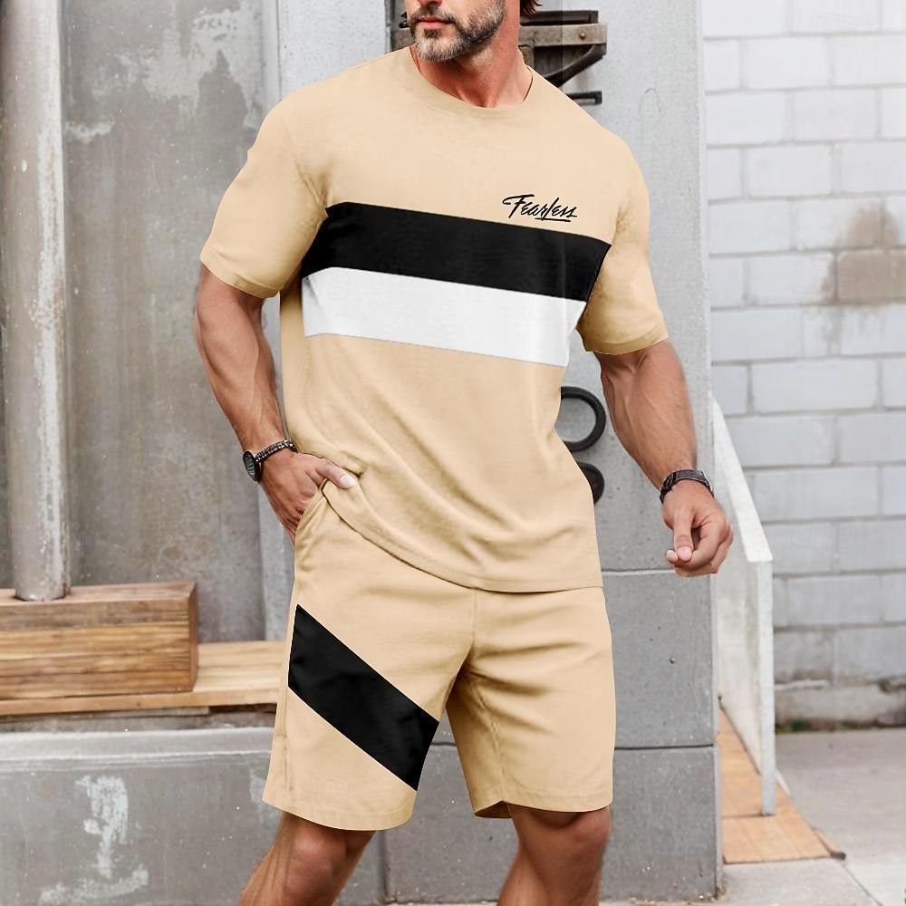 Men's summer sportswear set, short sleeved shorts, sports and leisure 2-piece set, 3D printed T-shirt set