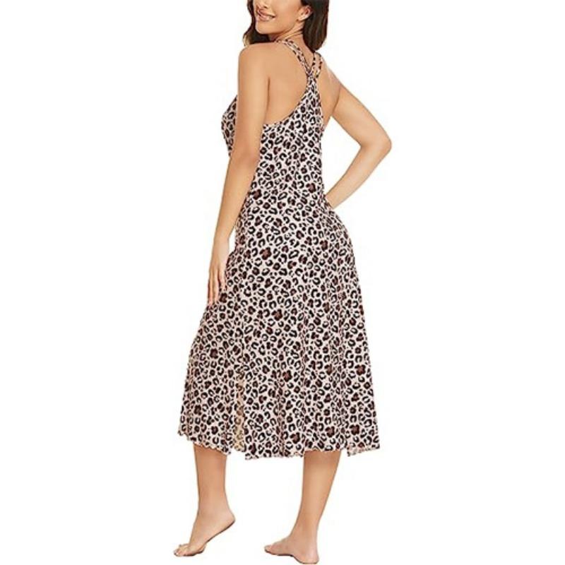 YYFS Women's Fashion Leopard Print Summer Spring Sleeveless U-Neck Loose Waistline Casual Dresses