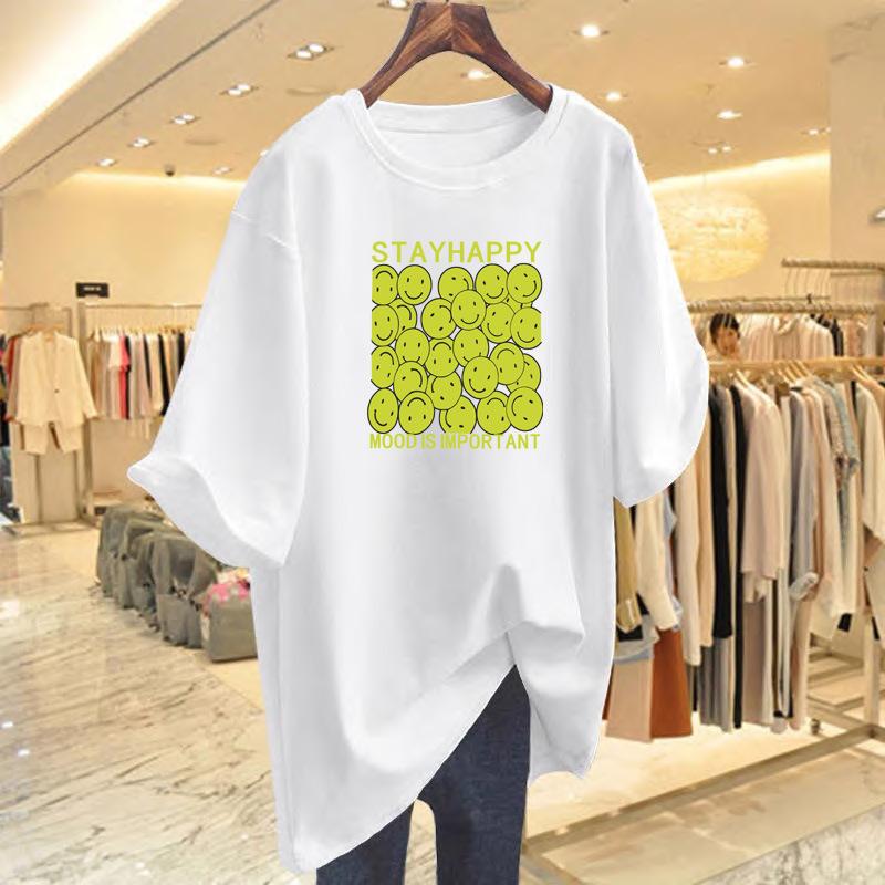 

Cotton green short-sleeved t-shirt summer new loose large version alphabet top printed bottoming shirt S