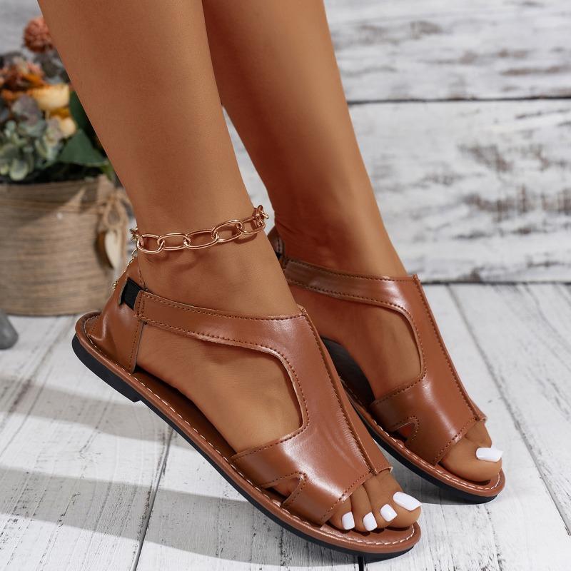Fashion Women's Bag Heel Sandals 2024 Summer Fashionable and Comfortable Open Toe Flat Beach Shoes Casual Solid Color Women's Sandals