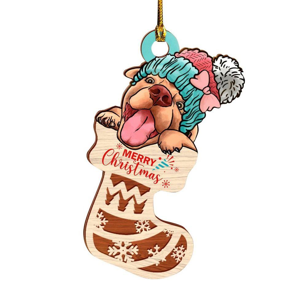 Cartoon Dog Socks Christmas Pendants Decorative Dog Car Pendant  Car