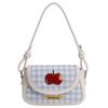 PU Leather Apple Plaid Shoulder Bag with Adjustable Strap Crossbody Bag Versatile Flap Bag for Women Work Shopping Travel Daily