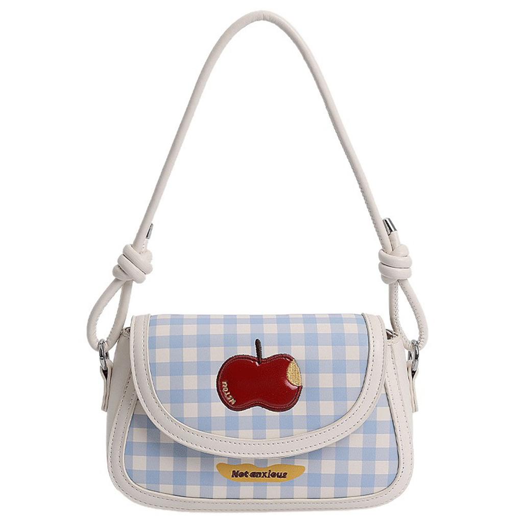 PU Leather Apple Plaid Shoulder Bag with Adjustable Strap Crossbody Bag Versatile Flap Bag for Women Work Shopping Travel Daily