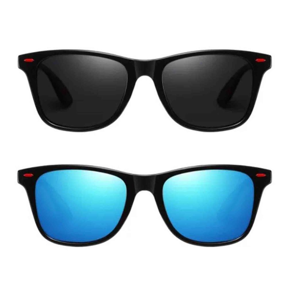 2Pcs Full Frame Sunglasses Light Weight UV400 Stylish Outdoor Sunglasses Blue Black