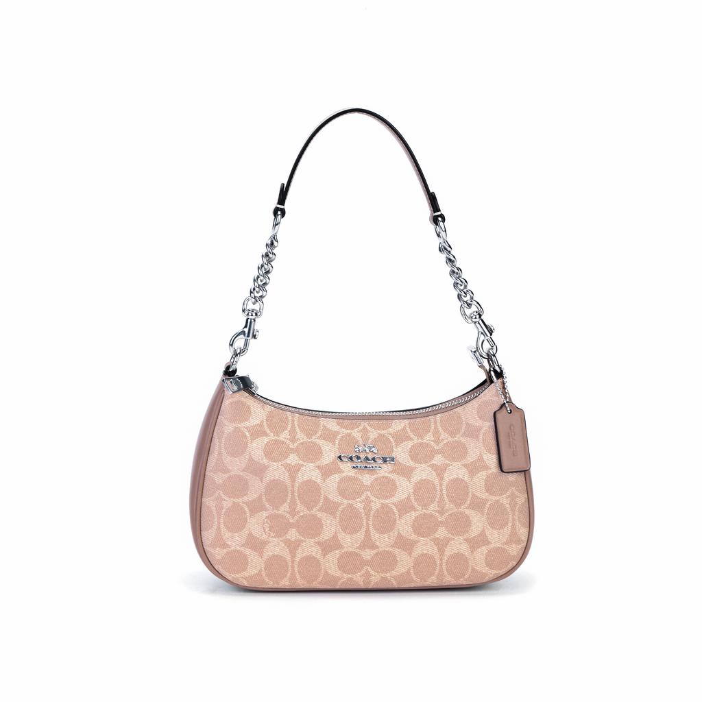 Coach Teri Artificial Leather With Recycled Leather Handbag, Shoulder Bag Medium Womens Sand Yellow Gray Umber