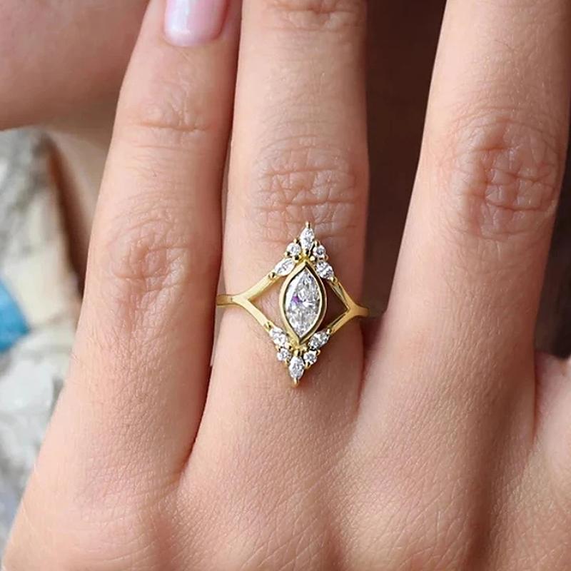 

CAOSHI Rhombus Shape Ring Female Gorgeous Fashion Finger Zircon with Brilliant Zirconia Gold Color Accessories for Wedding 6
