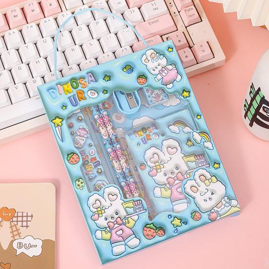 6 Stück Kinder Schreibwaren Geschenkset für Vorschule Kindergarten BPA-Freier Kunststoff Lernstift-Set in Niedlicher Cartoon-Box Praktische Schulmaterialien