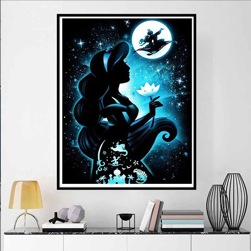 Disney Diamond Painting Featuring Jasmine Silhouette From AladdinA DIY Gift Suitable for Living Room Bedroom Office and Home Décor
