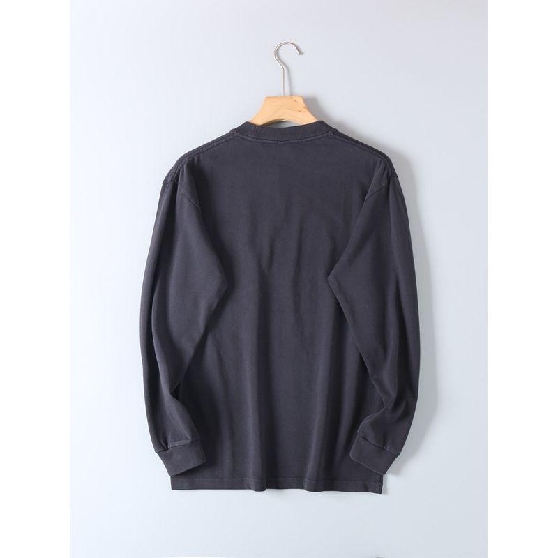 Heavyweight Cotton Washed Pocket Long-Sleeve T-Shirt for Men, Spring and Autumn, Loose Casual Solid Color Base Shirt, Crew Neck Pullover Sweatshirt