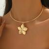 Elegant Gold Flower Pendant Choker Necklace with Versatile Plain Ring
