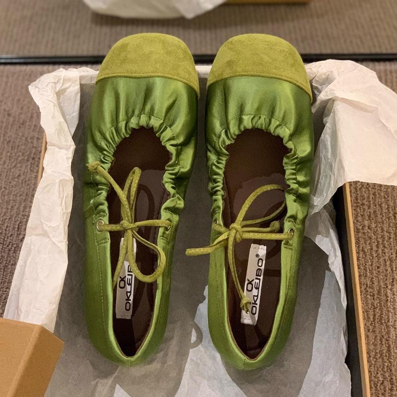 

Fashion Retro Round Toe Brand Flat Mary Jane Shoes Women Fashion Lace Up Pleated Designer Shoes Comfort Soft Sole Shallow Casual Shoes 35 зелений