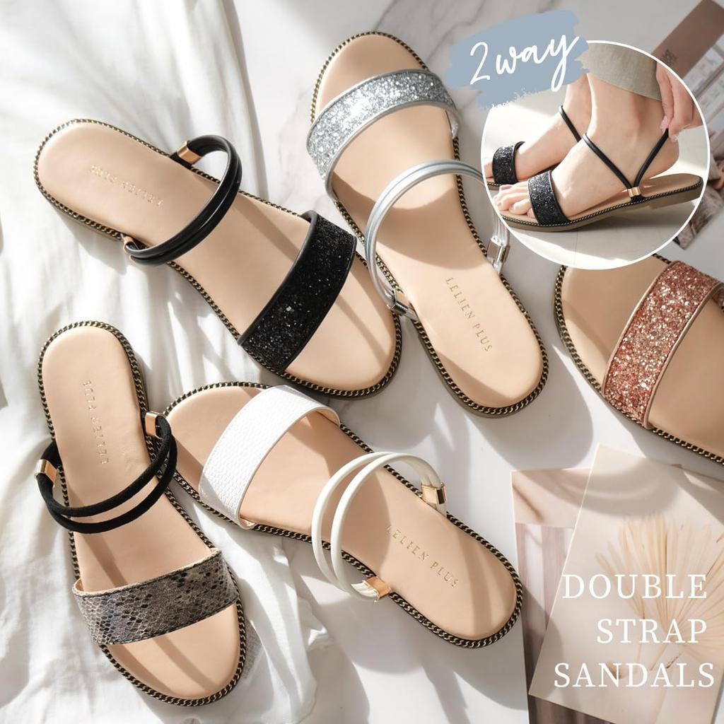 2WAY Double Strap Sandals Flat FX2104 White Silver [AmiAmi] 1.5cm Women's (L(24.0cm), Python)