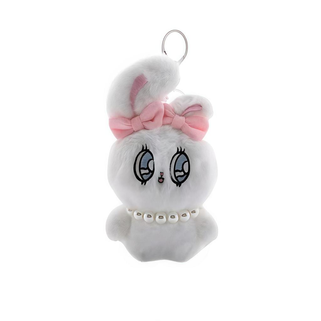[KOVOL] Esther Bunny Rabbit Plush Toy Keychain, Korean Style, Fluffy Rabbit Key Ring, Cute Gift for Kids and Adults, Birthday Gift (White)