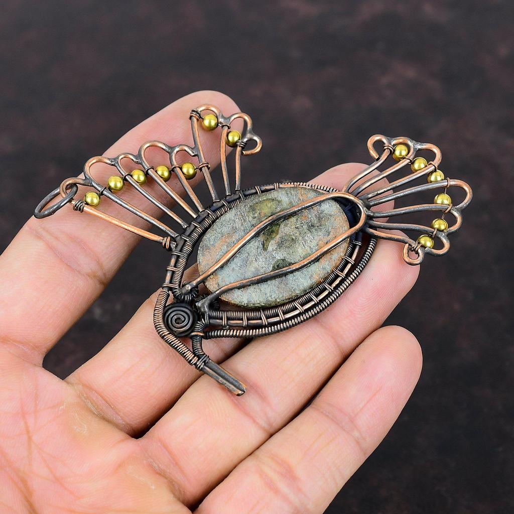 Spessartine Garnet In Limestone Pendant Copper Wire Wrapped Pendant Handmade Gemstone Pendant Copper Wire Jewelry Wedding Gift Bird Pendant