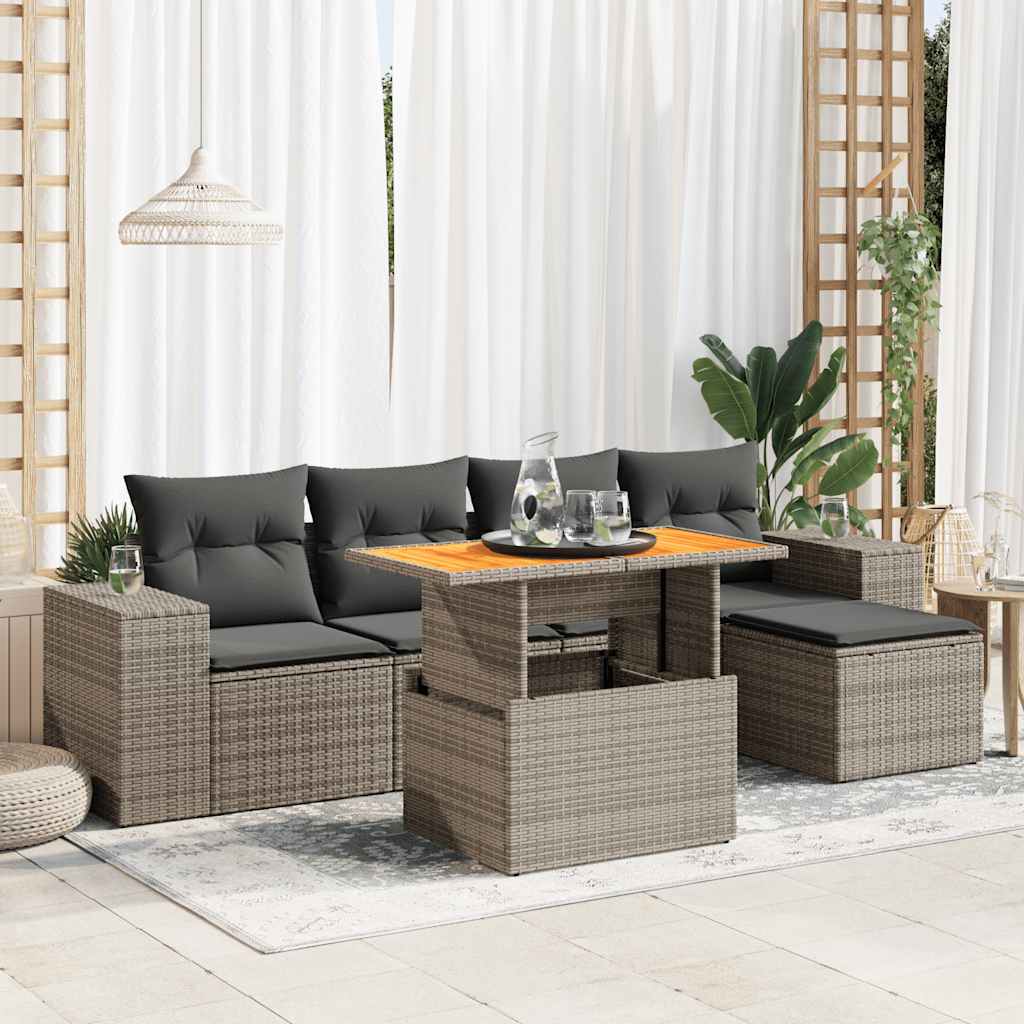 Vidaxl 6-Cz. Garden Furniture Set With Cushions, Grey, Poly Rattan