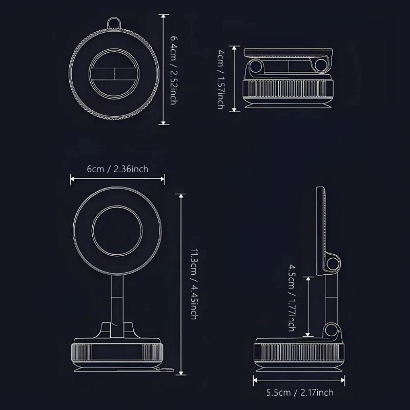 K007 Strong Magnetic Phone Holder-Foldable 360°Adjustable Mount with Vacuum Base for Car/Desk/Bathroom, Universal Hands-Free Use