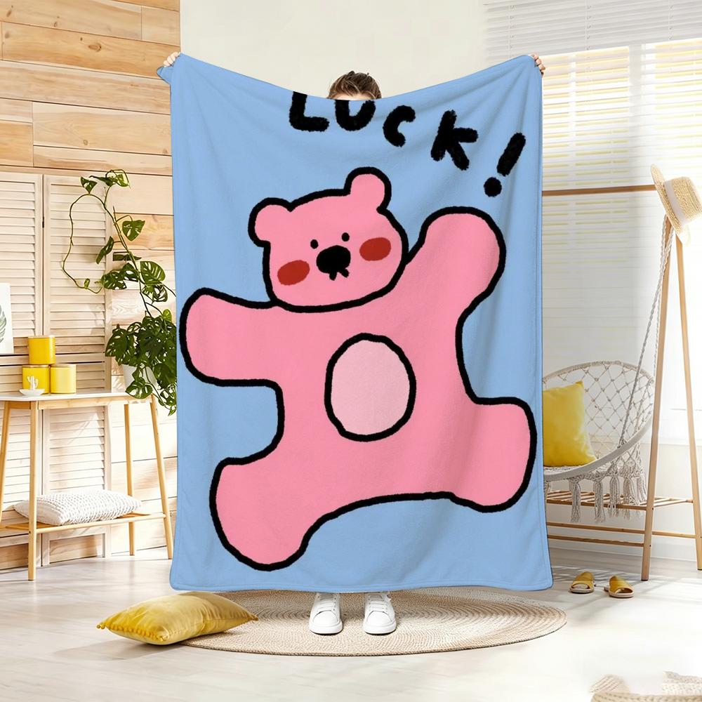 Cartoon style C-Cartoon Cute Animals Throw Lightweight 240g Flannel Blanket Soft Skin-friendly for Summer Cooling
