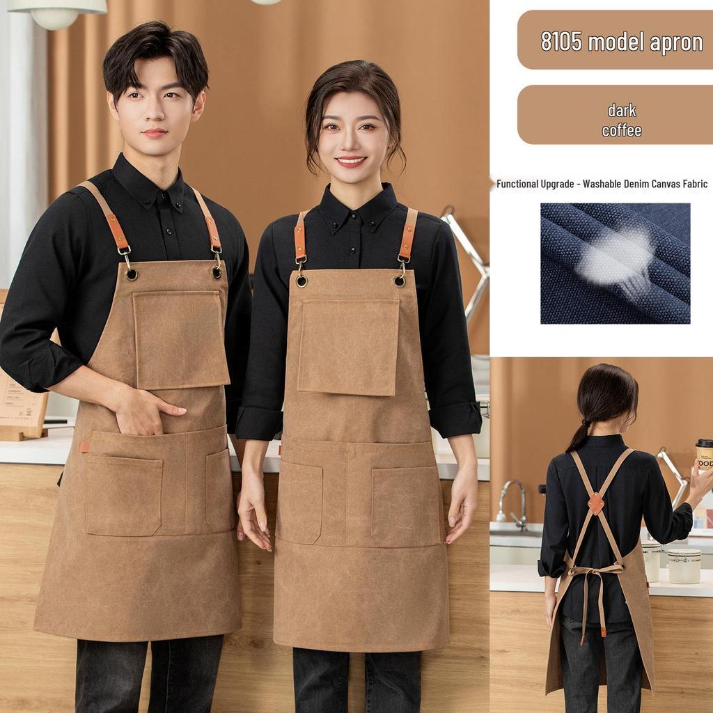 Premium Waterproof Canvas Apron for Catering, Baristas, Baking, Milk Tea Shops - Custom Logo Workwear