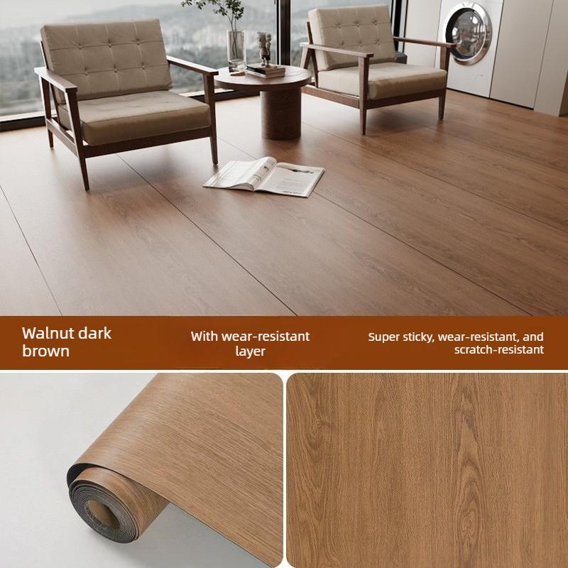 Self Adhesive Wood Grain Floor Stickers Waterproof Thick Non Slip Wear Resistant Peel and Stick Vinyl Flooring for Living Room