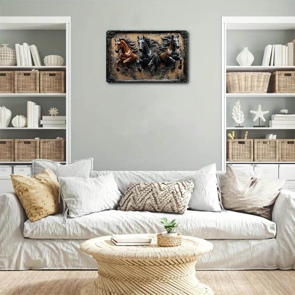 2D quadratisches Aluminium-Wandschild – Druck mit Country-Pferd, perfekte Hängeplakette für Wohnzimmer & Heimdekoration