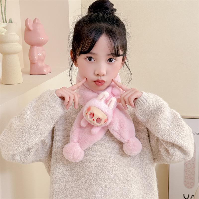 Toddler Christmas Red Scarf - Cute Cartoon Bear, Plush Imitation Rabbit Fur, Thick & Warm Neck Warmer