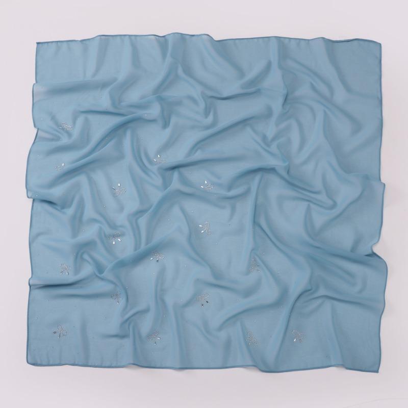 Simple Solid Color Star Bow Rhinestone Chiffon Square Scarf For Women