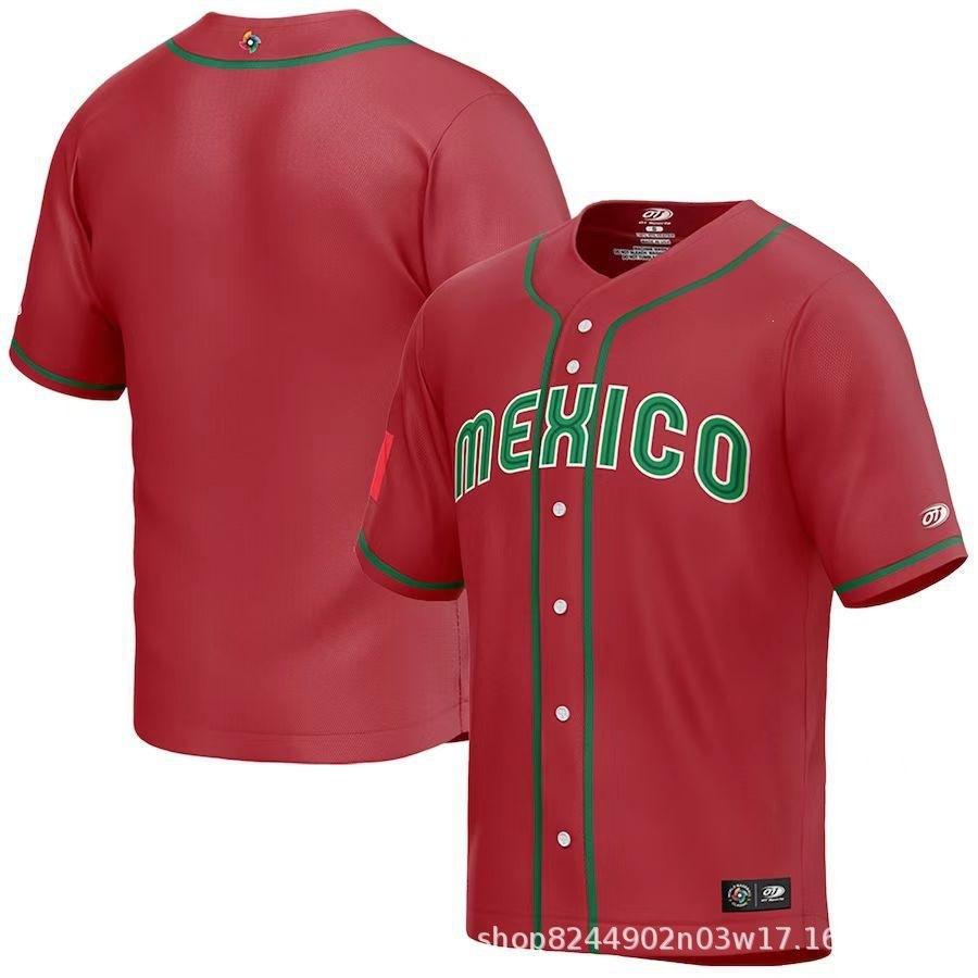 Mexico baseball team element print summer v-neck button-down baseball jersey