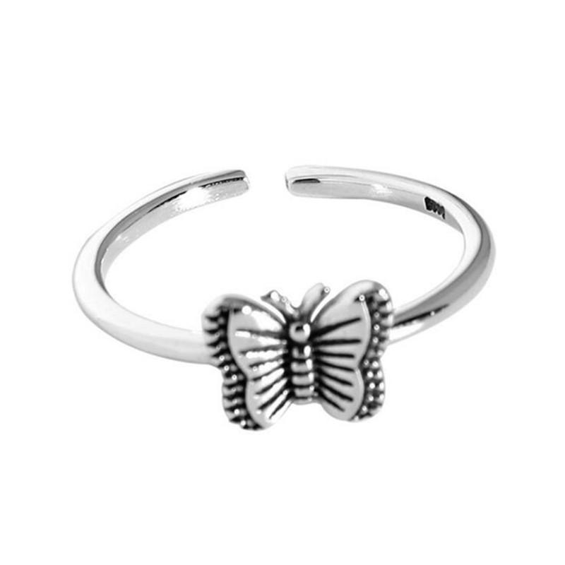 New Simple Personality Retro Distressed Small Butterfly Female 925 Sterling Silver Jewelry Temperament Opening Rings TYB445