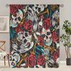 Schädel und Rose - 2 Stück - Bedruckter Vorhang   100% Polyester   geeignet für Heimdekoration (Stange nicht enthalten)